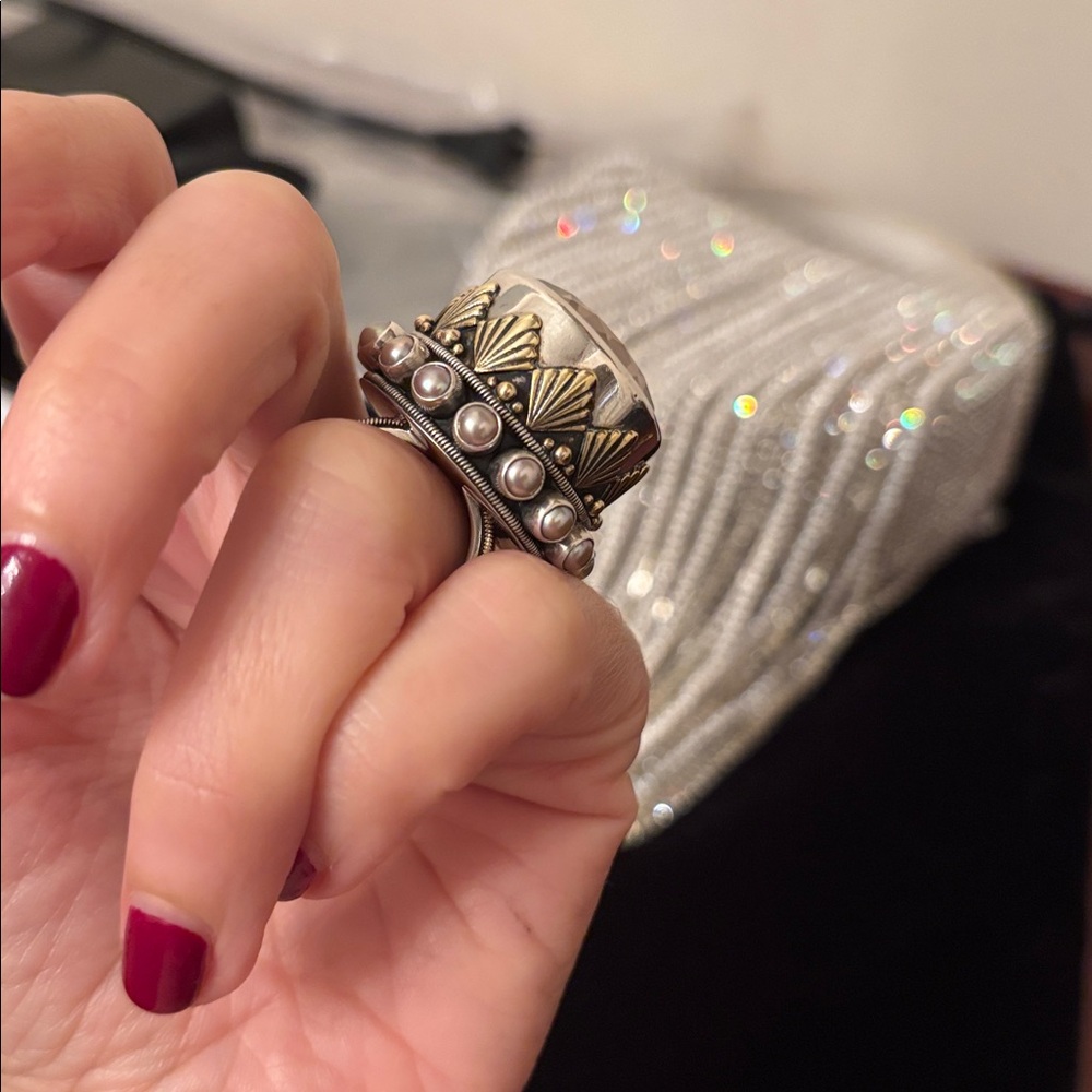 Mars&Valentine imperial sterling art deco fan quartz statement cocktail ring - Picture 9 of 16